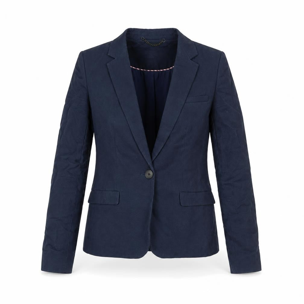 Front view of Jack Wills women’s blue cotton jacket blazer, size UK 8