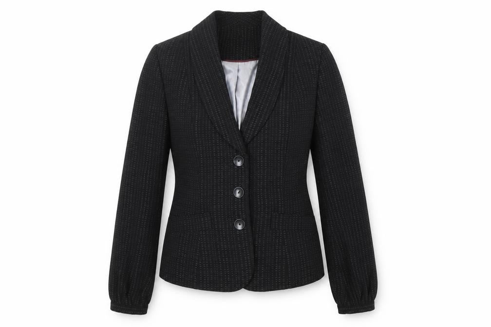 Front view of Next women’s black geometric jacket blazer, size UK 10, button