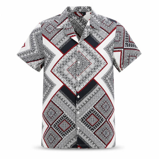 Front view of Boohoo women’s multicoloured geometric polyester basic button-up, size S, collared