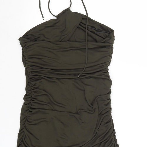 Zara Womens Green Polyester Mini Size M Halter Tie - Ruched