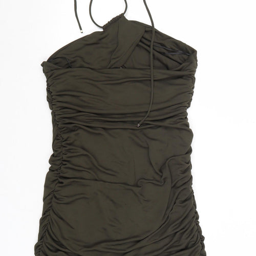 Zara Womens Green Polyester Mini Size M Halter Tie - Ruched
