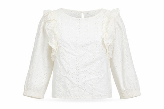 Front view of Only women’s ivory cotton basic blouse, size UK 8, round neck