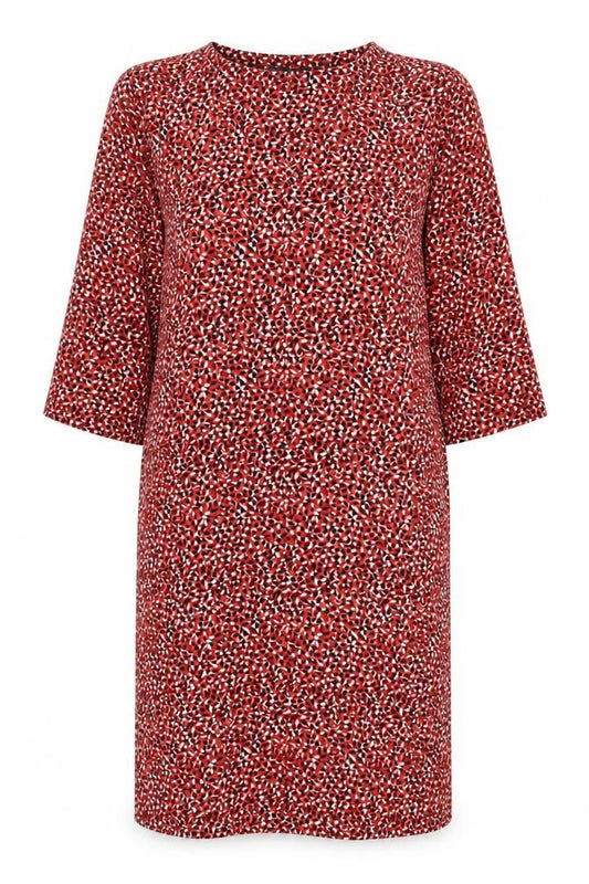 Front view of Marks & Spencer women’s red geometric polyester shift, size UK 10, round neck pullover
