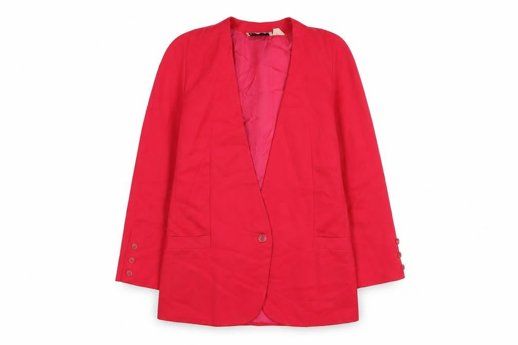 Front view of Bickler women’s pink polyester jacket blazer, size UK 10