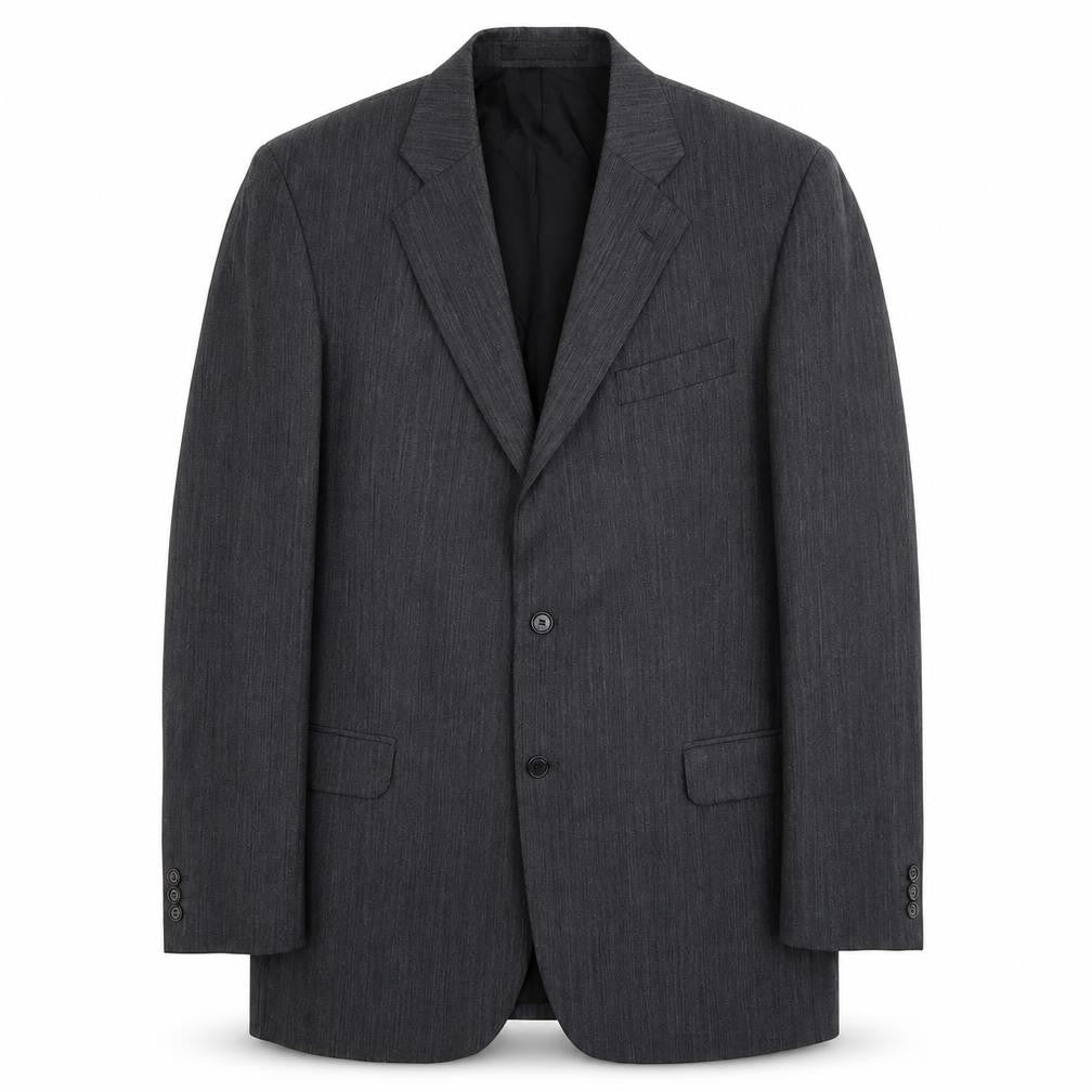 Front view of Marks & Spencer men’s grey polyester jacket suit jacket, size L, regular