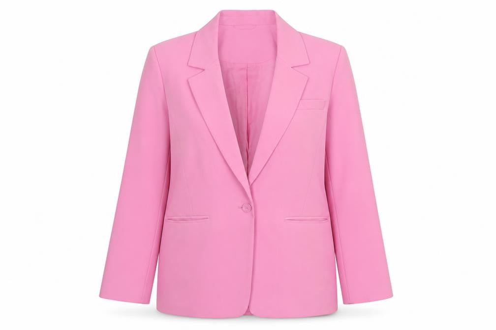 Front view of Only women’s pink polyester jacket suit jacket, size UK 12