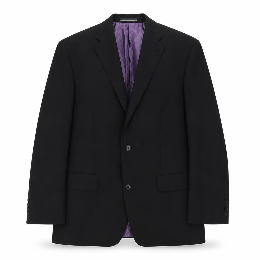 Front view of Greenwoods men’s black polyester jacket suit jacket, size L, regular