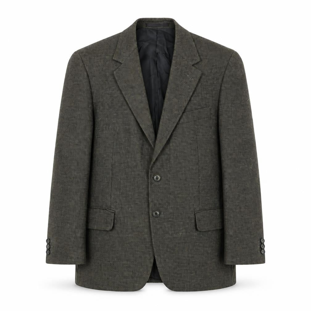 Front view of Brook Taverner men’s green geometric wool jacket suit jacket, size L, regular