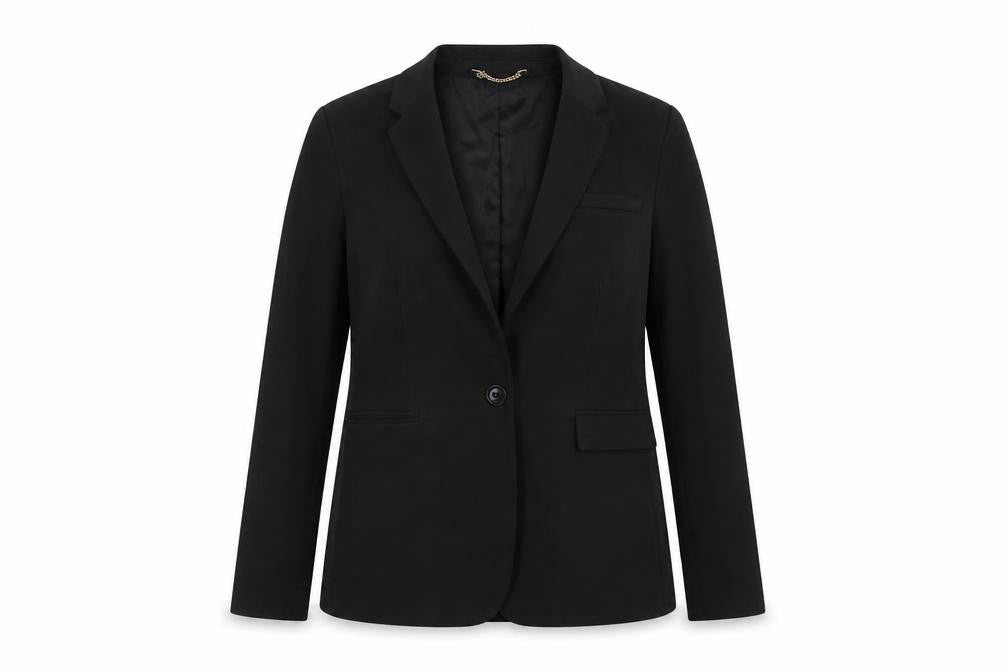 Front view of H&M women’s black polyester jacket suit jacket, size UK 8