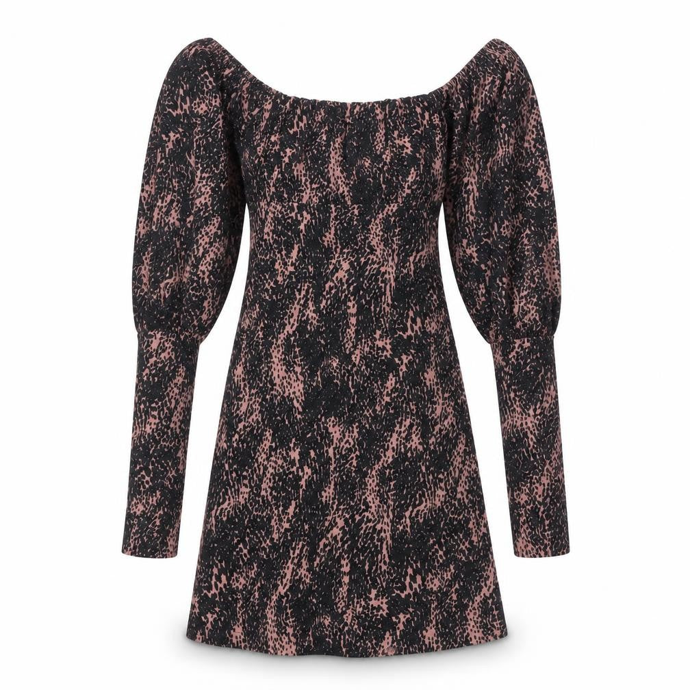 Front view of Topshop women’s black geometric polyester a-line, size UK 6, square neck pullover