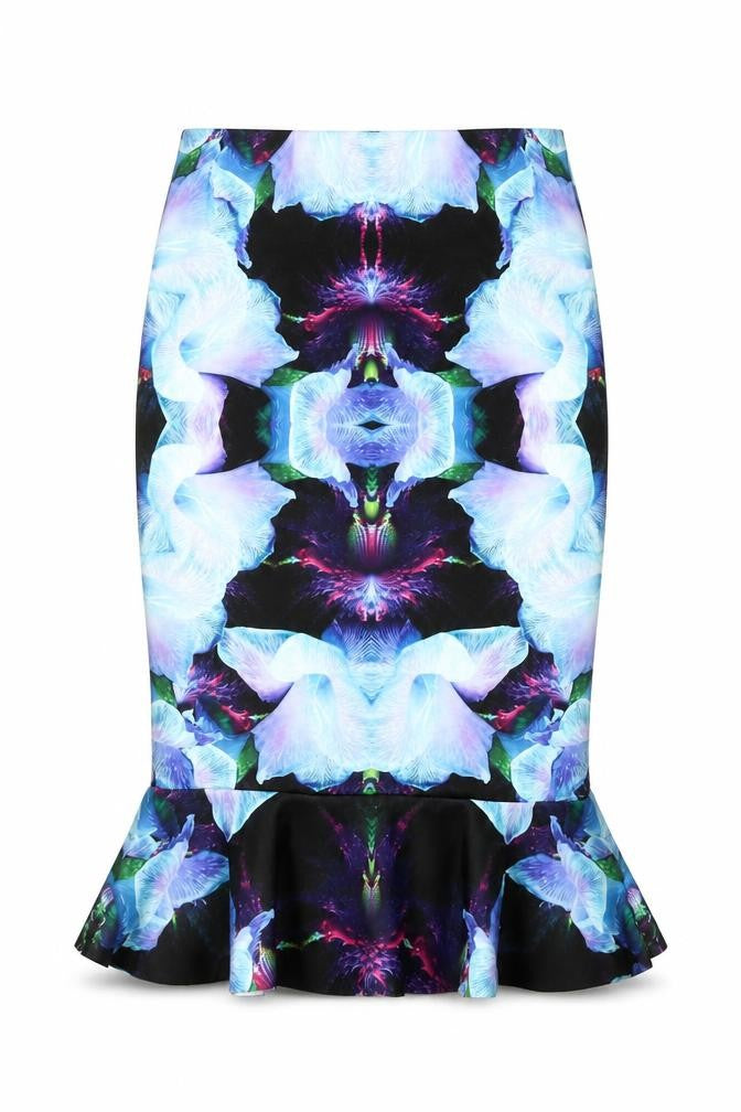Ginger Fizz Womens Multicoloured Geometric Polyester Trumpet Skirt Size 10 Zip