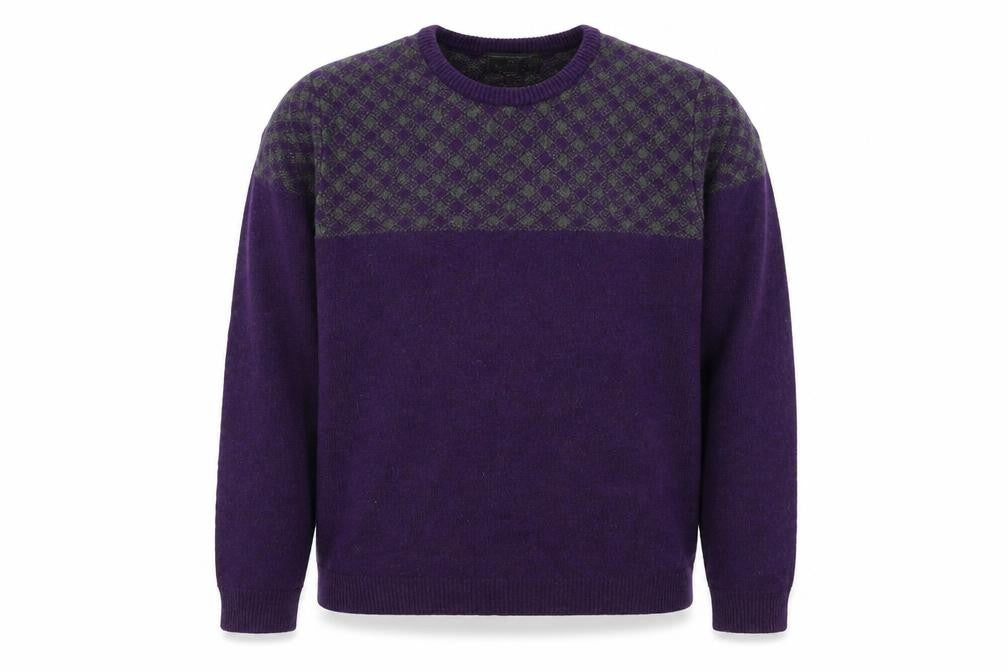 Marks and Spencer Mens Purple Round Neck Geometric Acrylic Pullover Jumper Size L Long Sleeve