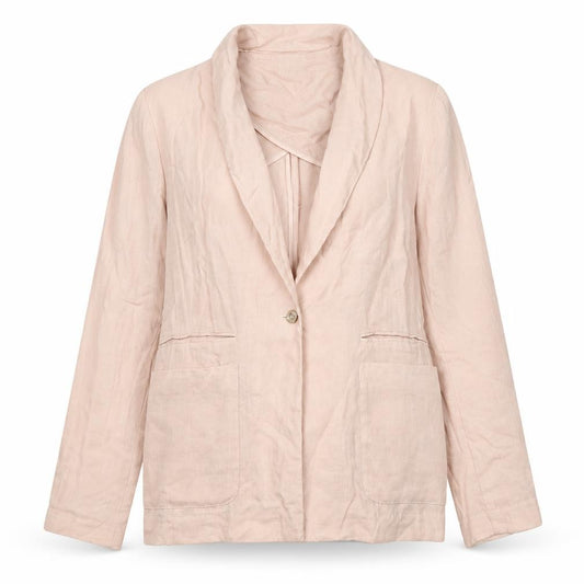 Front view of Uttam Boutique women’s beige jacket blazer, size UK 12, button