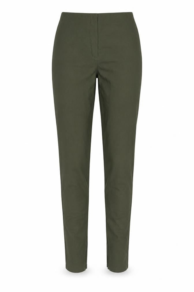 Front view of PRETTYLITTLETHING women’s green polyester trousers, size UK 6, regular zip
