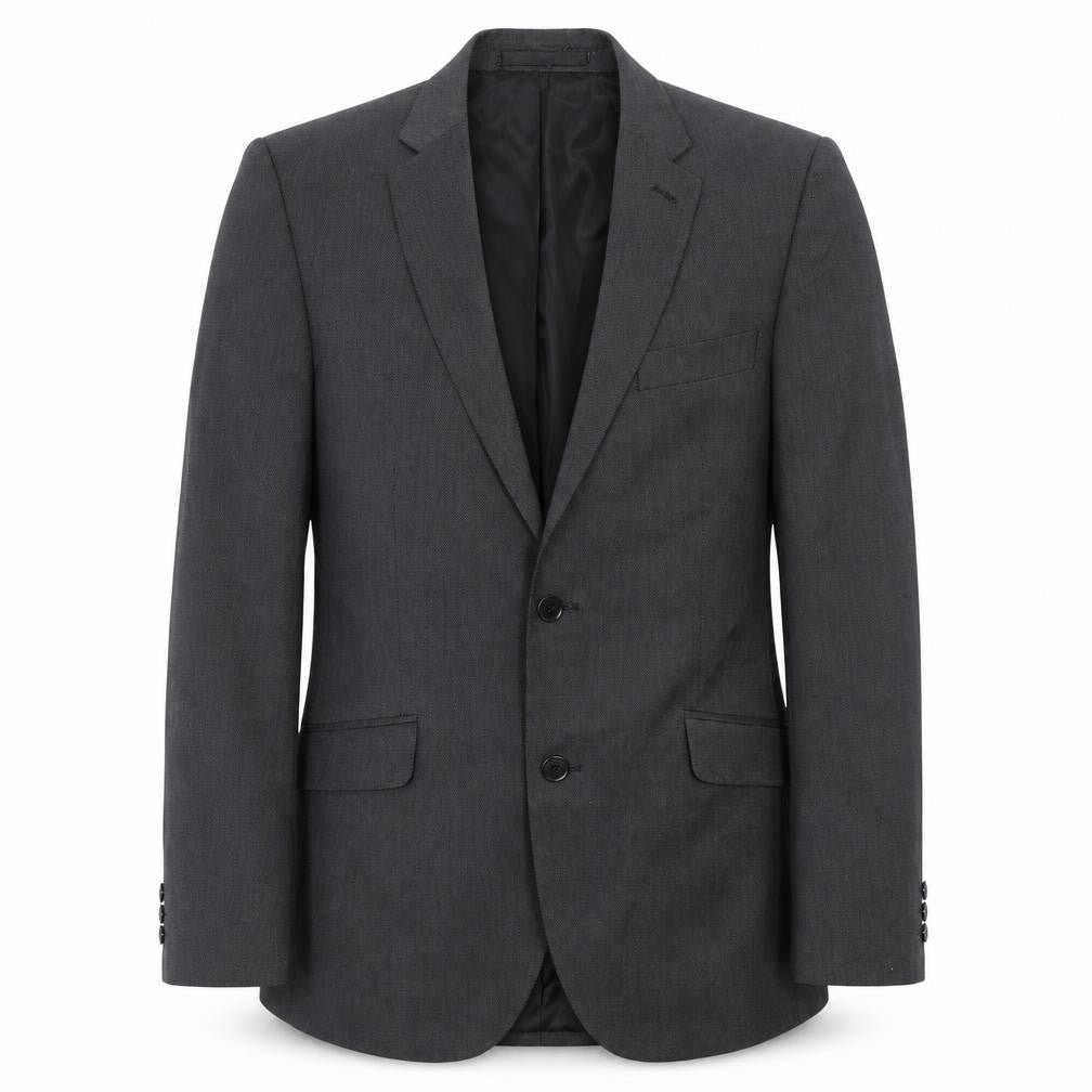 Front view of Burton men’s grey geometric polyester jacket suit jacket, size 38, regular