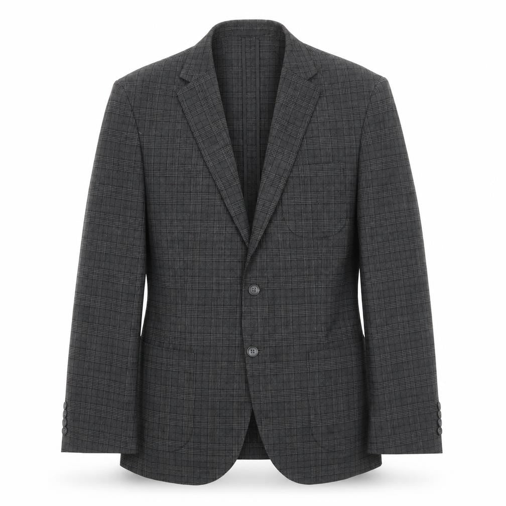 Front view of Marks & Spencer men’s grey geometric polyester jacket suit jacket, size 40, regular