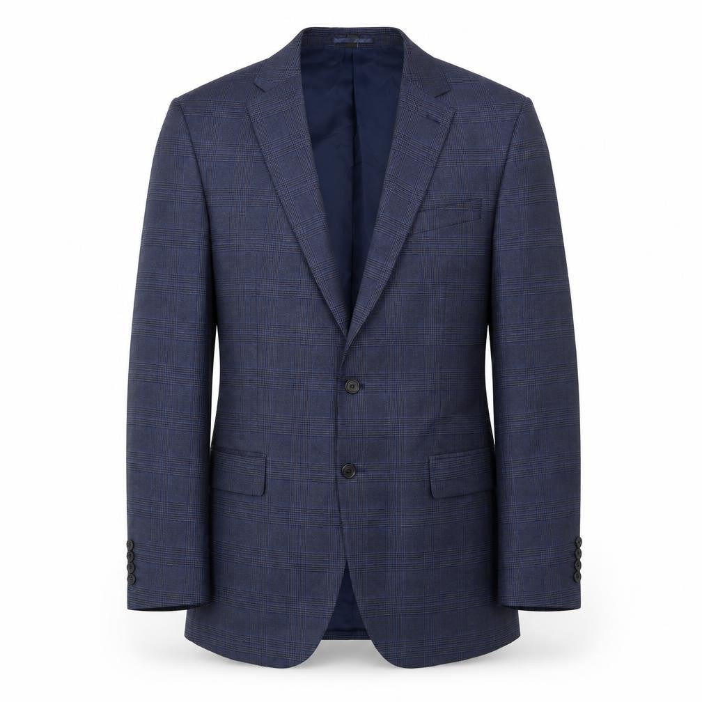 Front view of Marks & Spencer men’s blue geometric polyester jacket suit jacket, size 44, regular