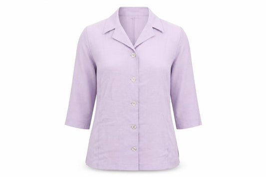 Front view of Jenny D women’s purple polyester basic button-up, size UK 12, collared