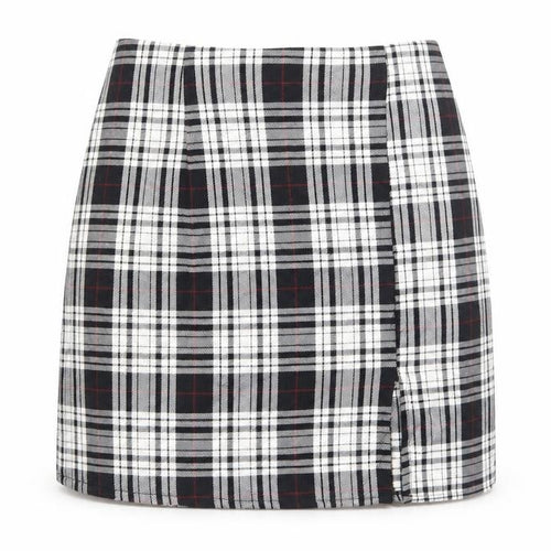 Nasty Gal Womens Black Plaid Polyester A-Line Skirt Size 8 Zip
