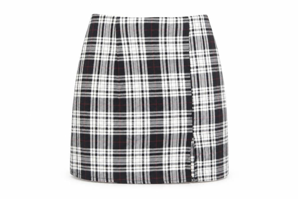 Nasty Gal Womens Black Plaid Polyester A-Line Skirt Size 8 Zip