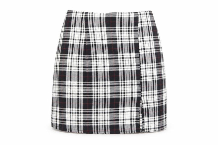 Nasty Gal Womens Black Plaid Polyester A-Line Skirt Size 8 Zip