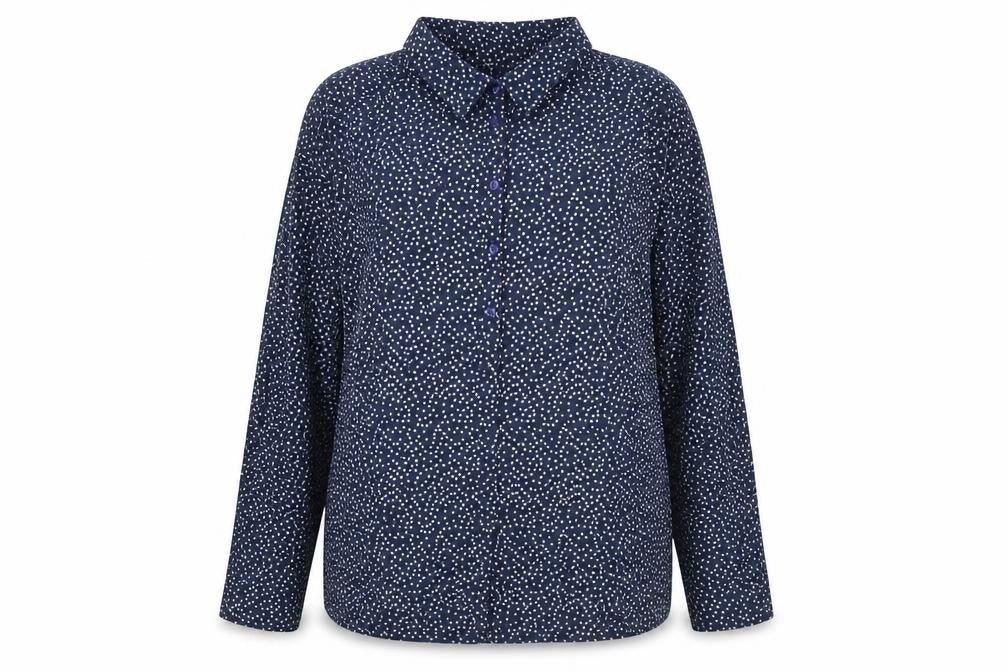 H&M Womens Blue Geometric 100% Cotton Basic Button-Up Size 12 Collared