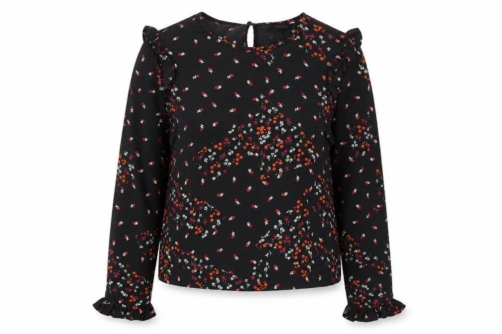 New Look Womens Black Geometric Polyester Basic Blouse Size 8 Round Neck