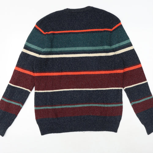 Marks and Spencer Mens Multicoloured Round Neck Striped Acrylic Pullover Jumper Size M Long Sleeve