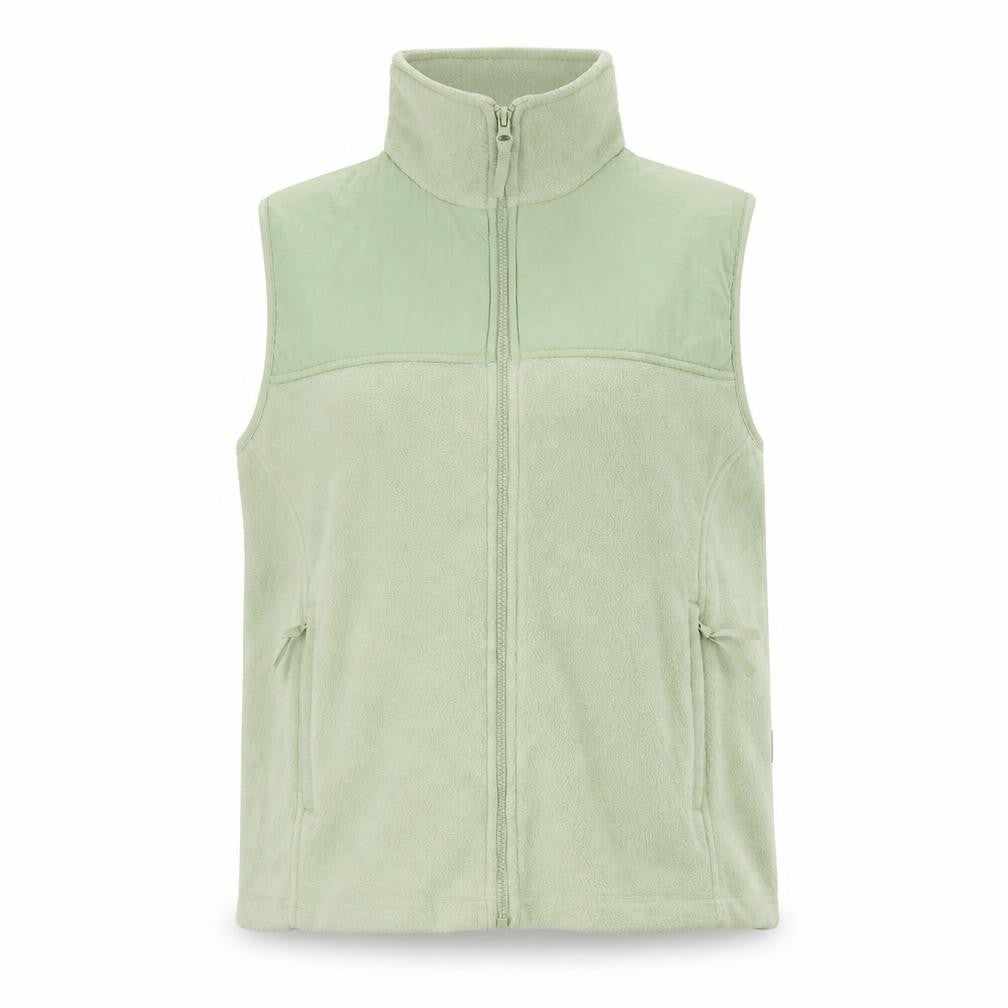 Front view of Bonmarché women’s green gilet jacket, size M, zip