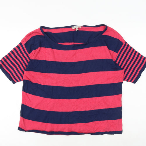Marks and Spencer Girls Multicoloured Round Neck Striped 100% Cotton Pullover Jumper Size 15-16 Years Pullover