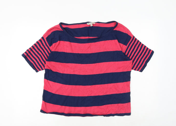 Marks and Spencer Girls Multicoloured Round Neck Striped 100% Cotton Pullover Jumper Size 15-16 Years Pullover