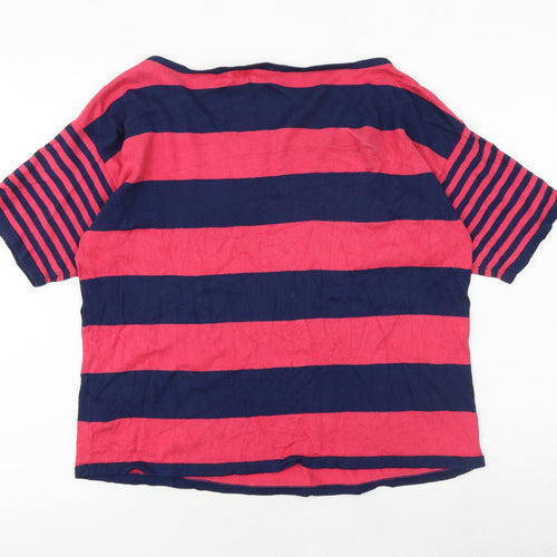 Marks and Spencer Girls Multicoloured Round Neck Striped 100% Cotton Pullover Jumper Size 15-16 Years Pullover