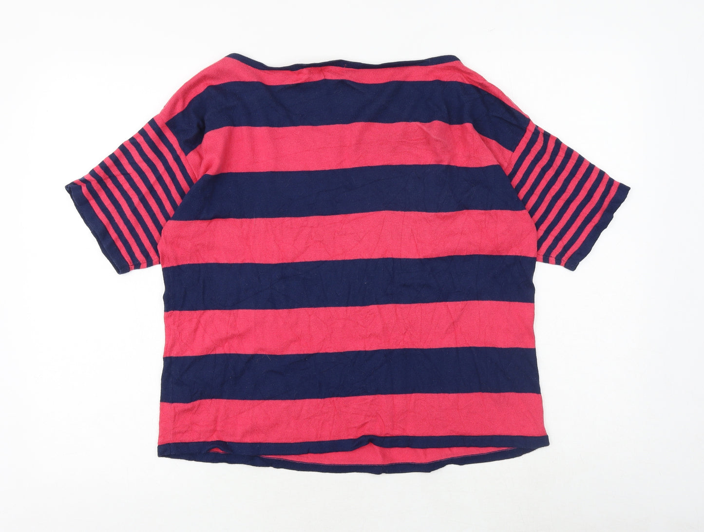 Marks and Spencer Girls Multicoloured Round Neck Striped 100% Cotton Pullover Jumper Size 15-16 Years Pullover