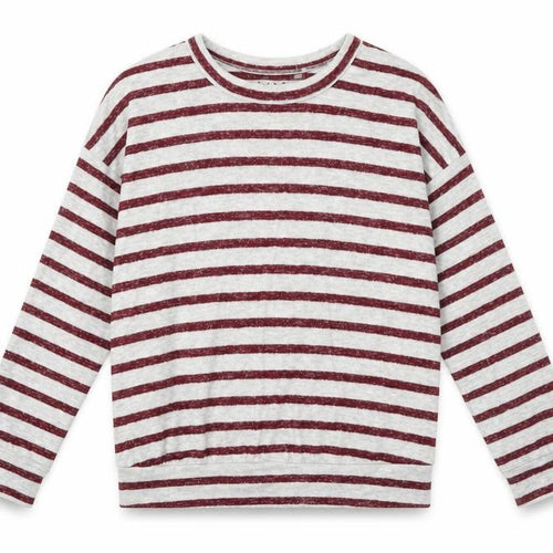 Marks and Spencer Girls Grey Striped Viscose Pullover T-Shirt Size 9-10 Years Boat Neck Pullover