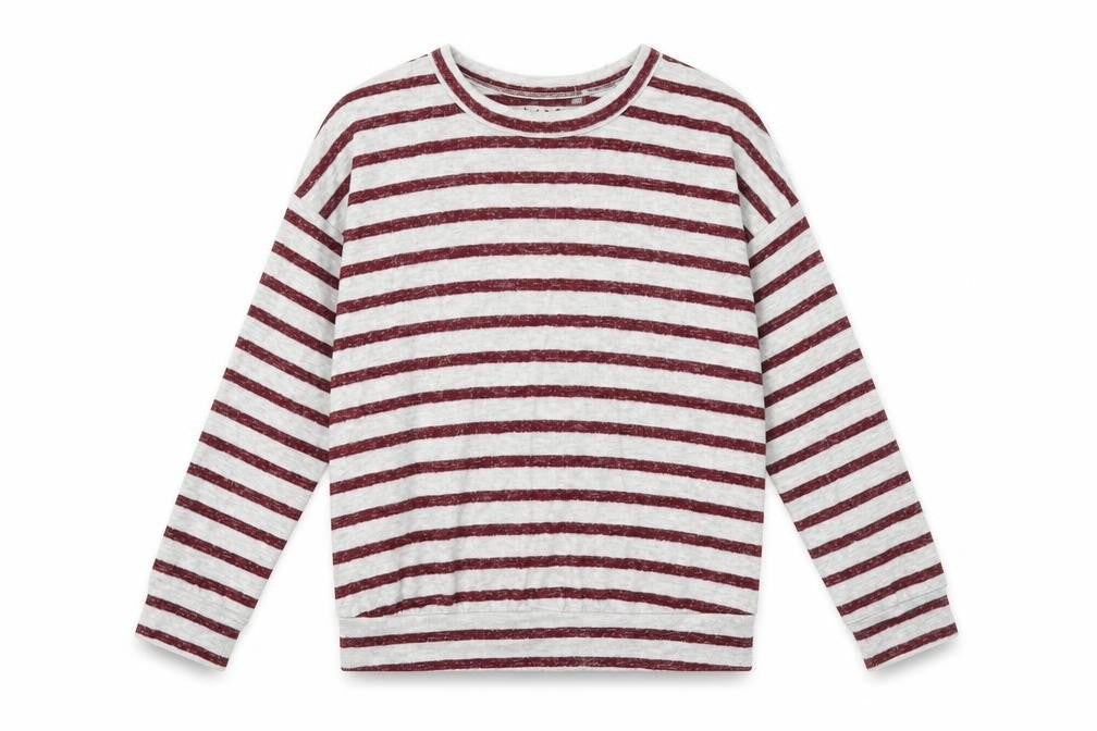 Marks and Spencer Girls Grey Striped Viscose Pullover T-Shirt Size 9-10 Years Boat Neck Pullover