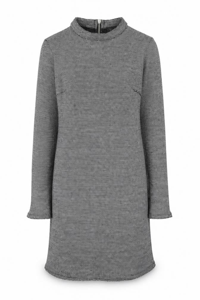 Front view of Topshop women’s silver geometric polyester shift, size UK 8, round neck zip