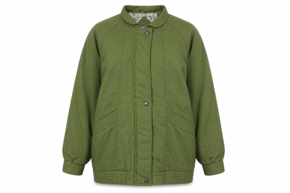 Front view of Eleganze women’s green jacket, size S, zip