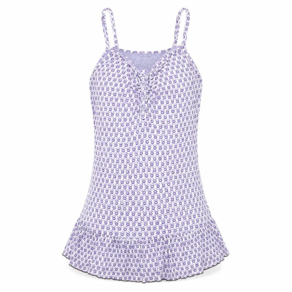 Front view of Gaspe women’s purple geometric viscose basic blouse, size S, v-neck