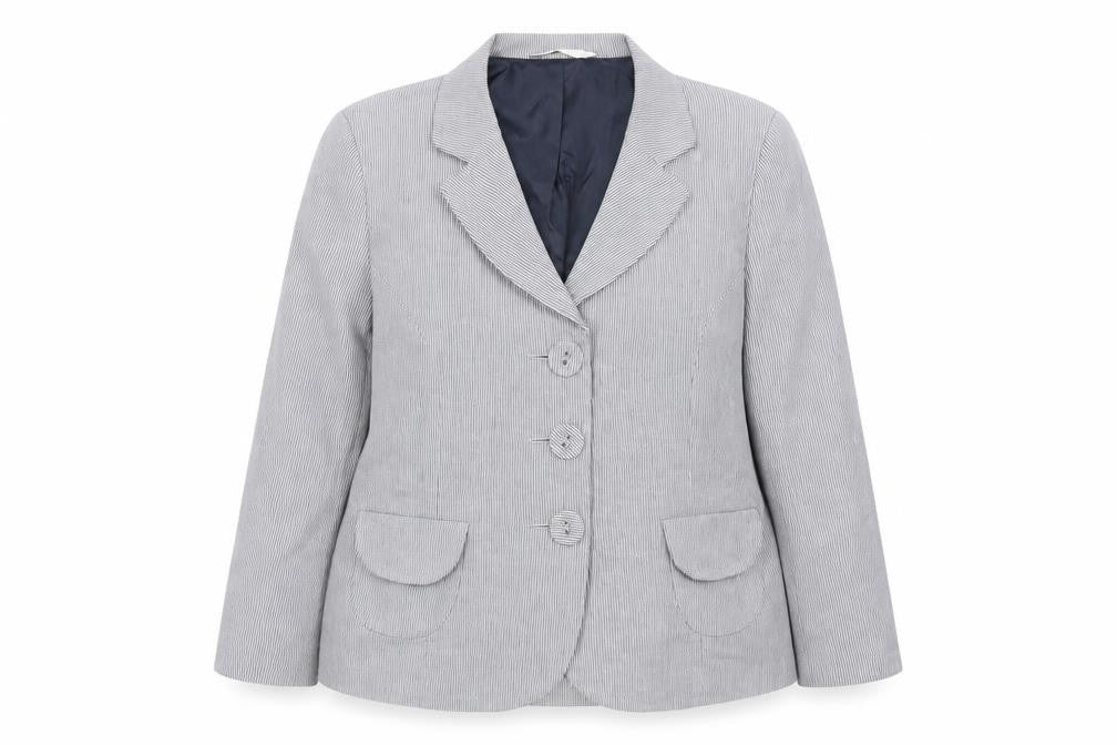 Front view of BHS women’s grey striped cotton jacket blazer, size UK 20