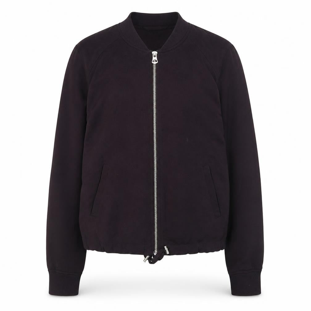 Front view of H&M women’s purple bomber jacket jacket, size UK 4, zip