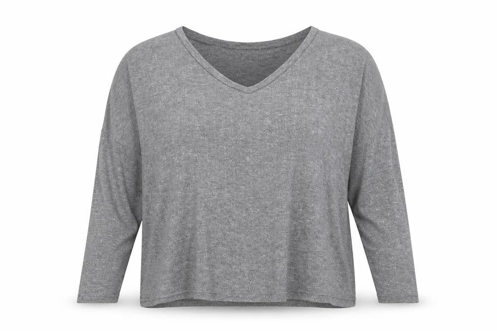 Front view of Sparkle & Fade women’s grey polyester basic t-shirt, size XS, v-neck