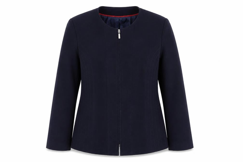 Front view of Bonmarché women’s blue jacket, size UK 14, zip