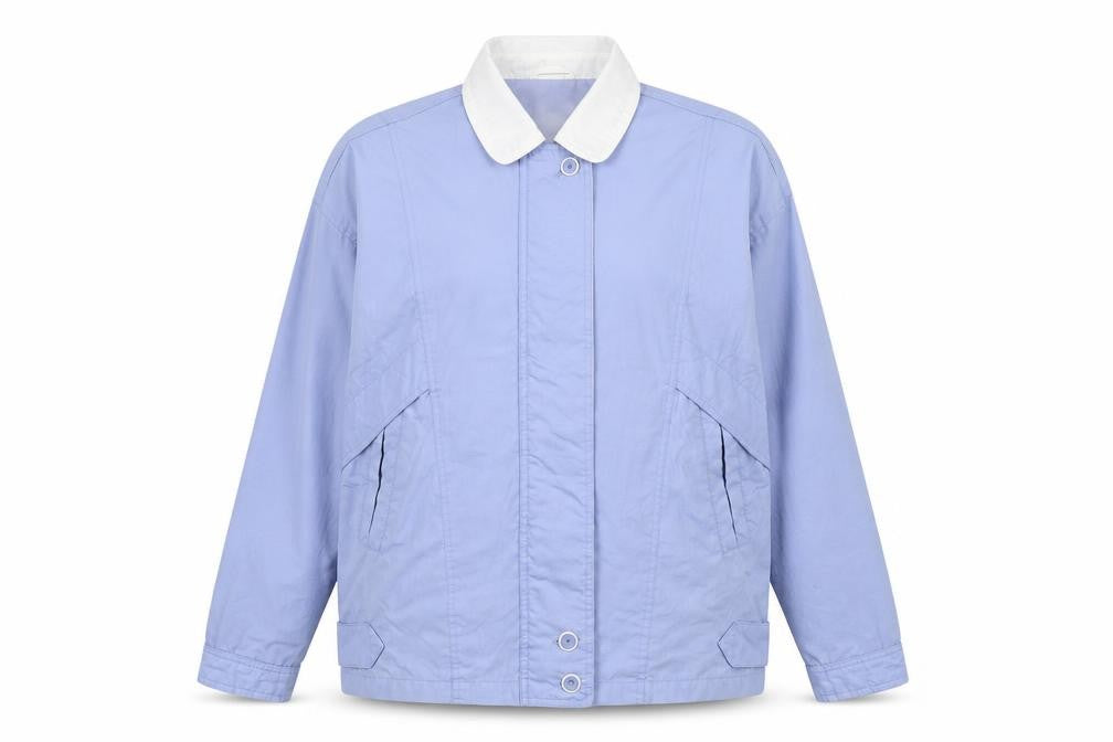 Front view of BHS women’s blue jacket, size UK 14, zip