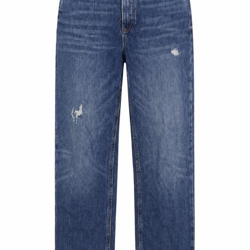 Marks and Spencer Womens Blue Cotton Straight Jeans Size 28 in Regular Zip