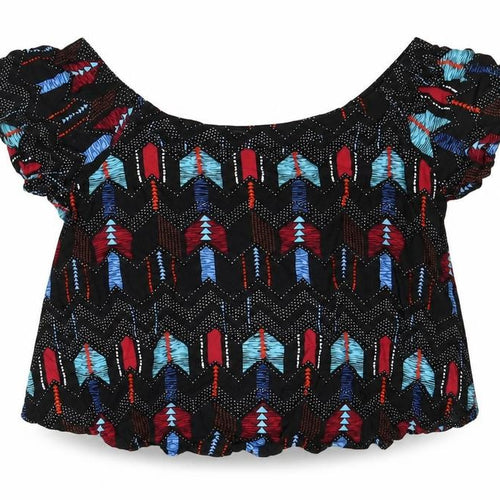 New Look Womens Multicoloured Geometric Viscose Cropped Blouse Size 8 Boat Neck