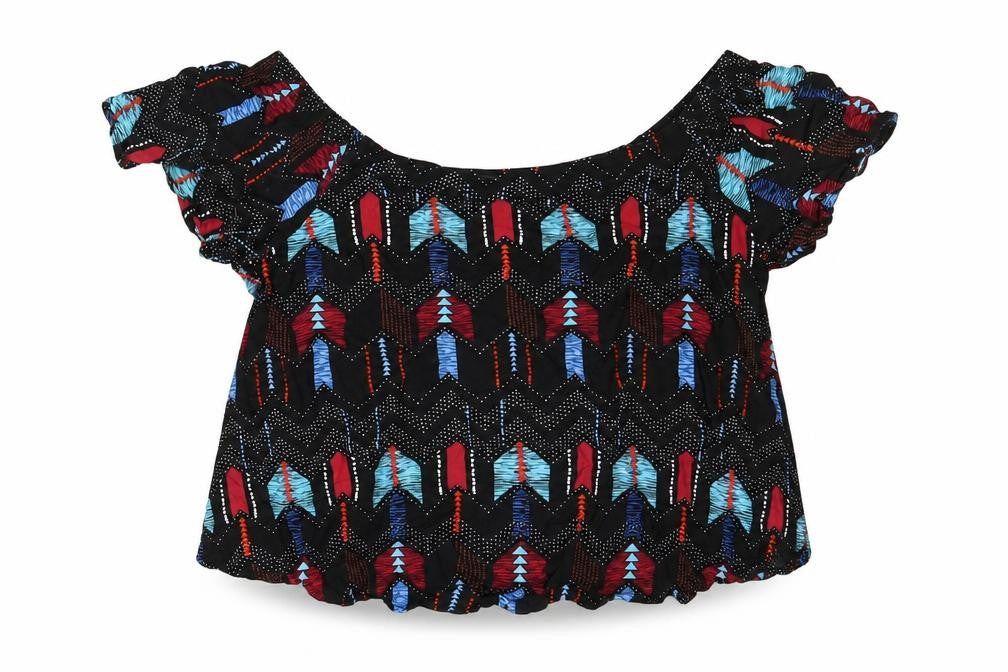 New Look Womens Multicoloured Geometric Viscose Cropped Blouse Size 8 Boat Neck