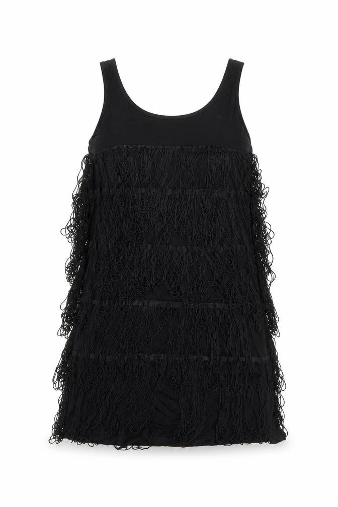 Front view of Raw women’s black cotton mini, size UK 8, scoop neck zip