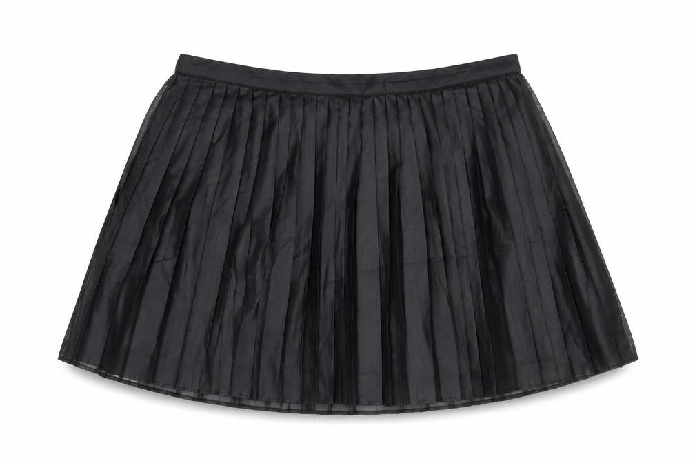 Front view of Vera Moda women’s black polyester pleated skirt, size UK 10, zip