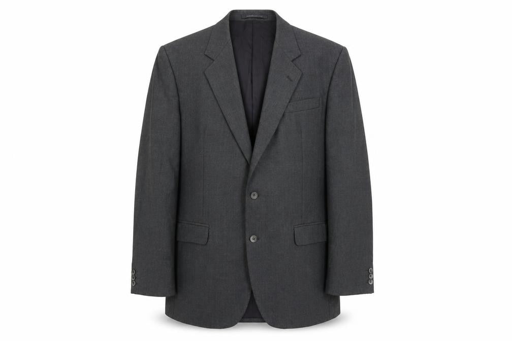 Front view of The Label men’s grey wool jacket suit jacket, size L, regular