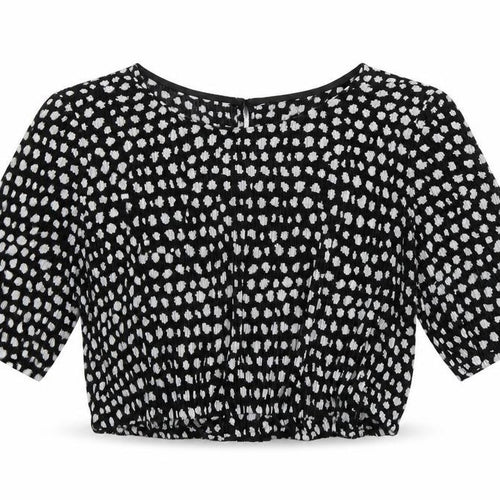 ASOS Womens Black Geometric Polyester Cropped T-Shirt Size 12 Round Neck